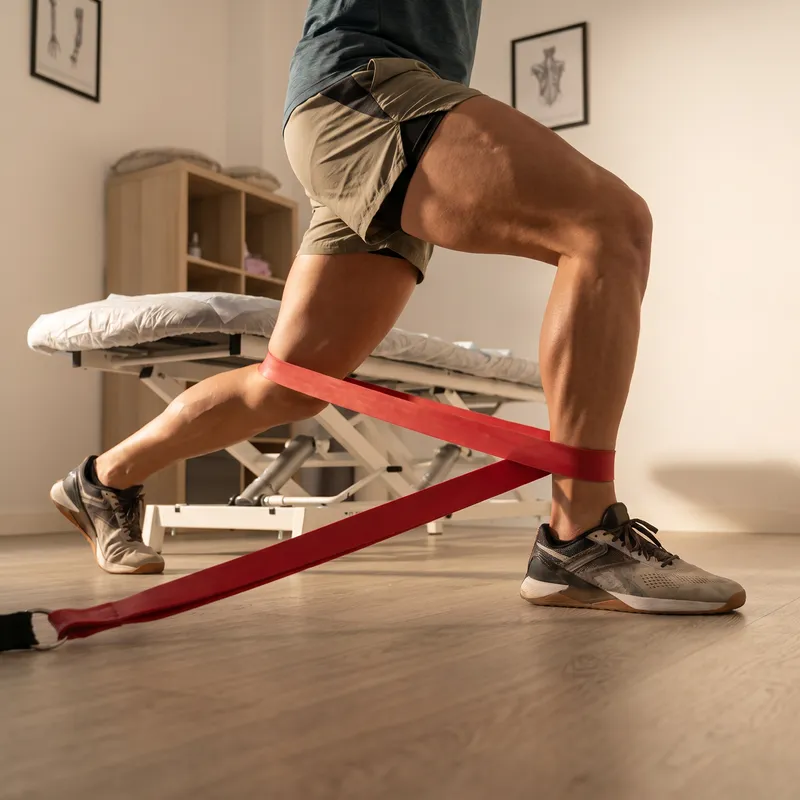 Ejercicio de readaptación deportiva guiado por fisioterapeuta para la vuelta al entrenamiento en Madrid