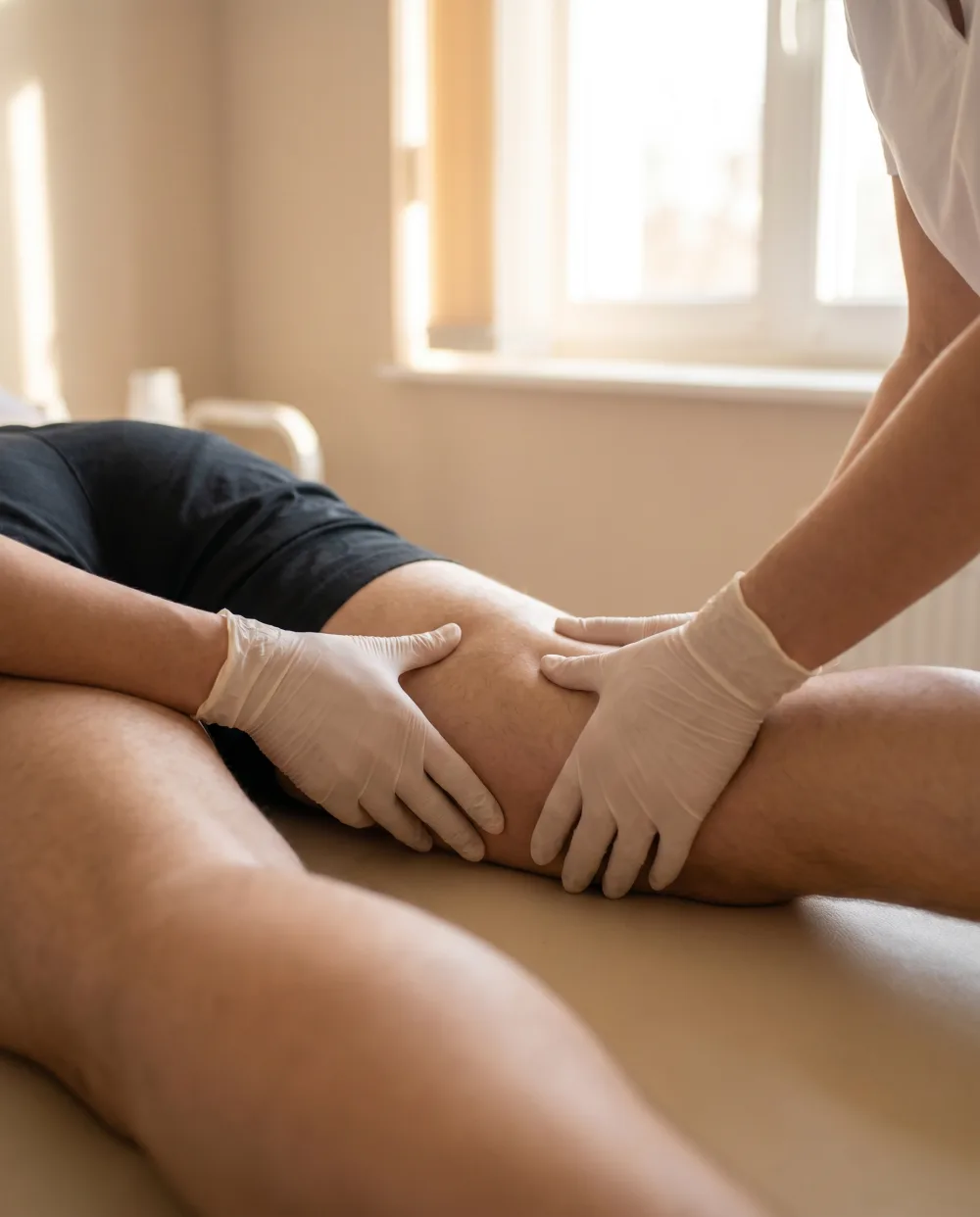 Valoración preventiva del muslo de un deportista antes de la temporada en fisioterapia deportiva en Madrid