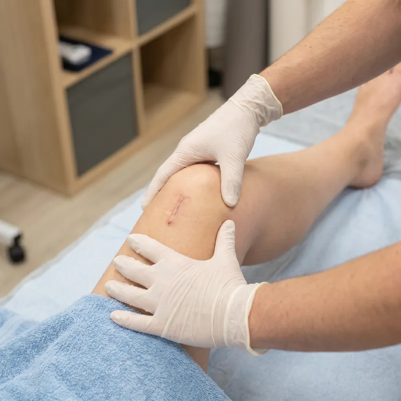 Sesión de rehabilitación post-operatoria de rodilla con ejercicio terapéutico en idónneo Madrid