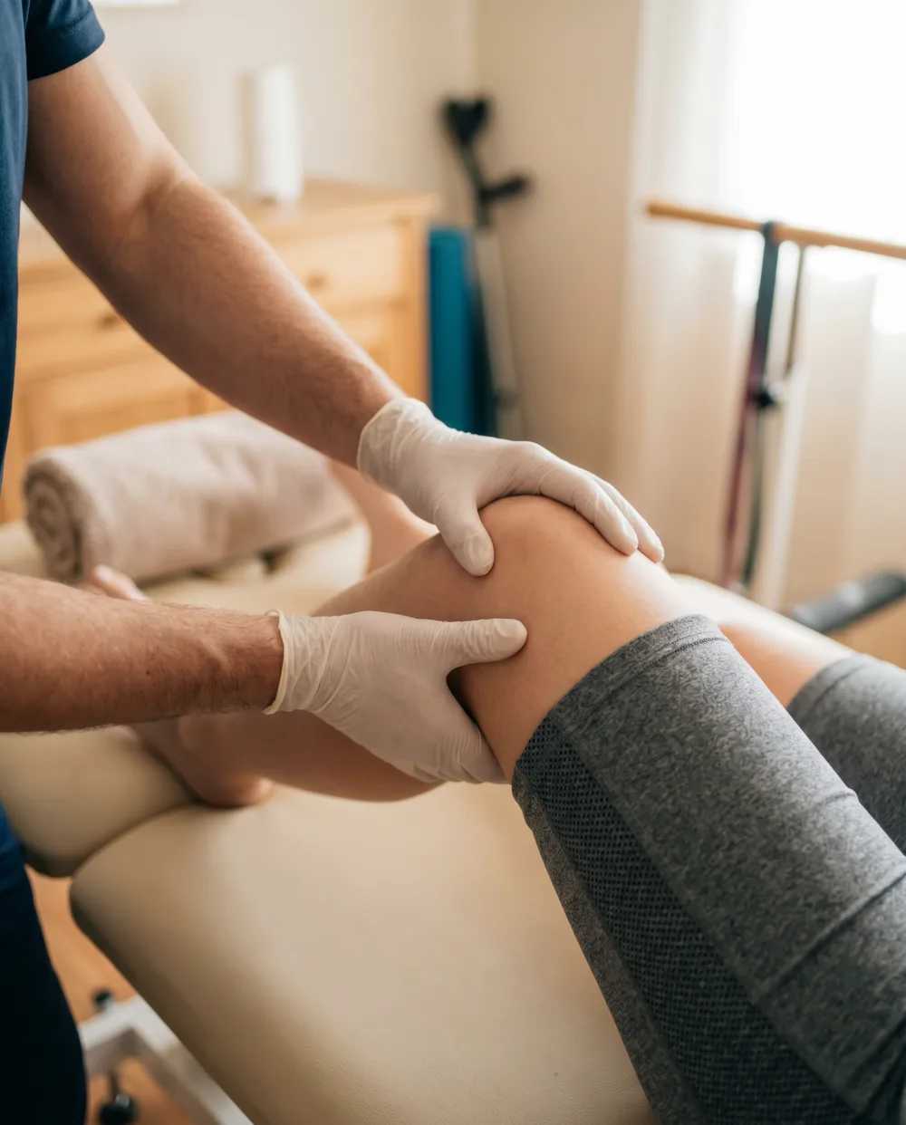 Ejercicio de fortalecimiento de rodilla como prehabilitación antes de una cirugía en idónneo Madrid